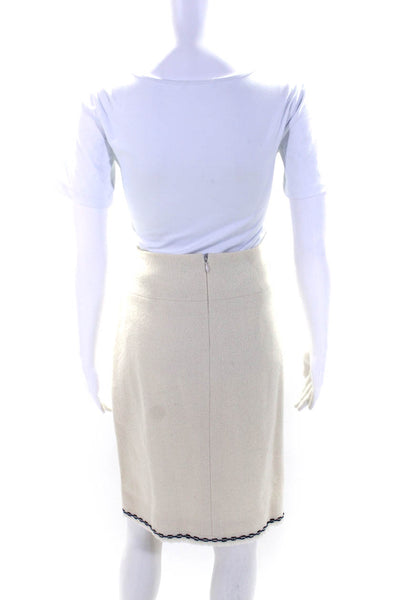 Chanel 04A Womens Sleeveless Tank Top Skirt Suit White Navy Blue Wool Size EUR 4