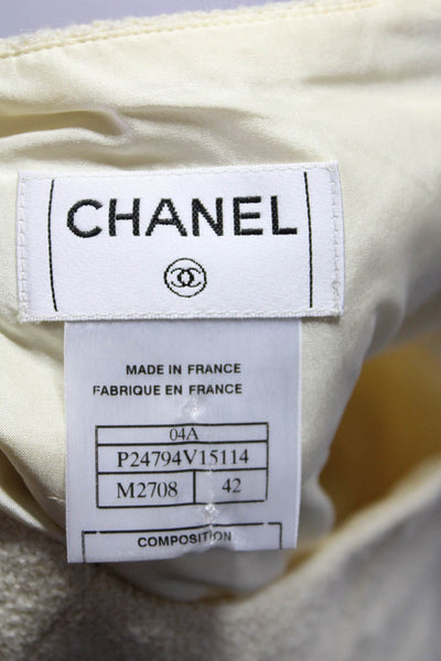 Chanel 04A Womens Sleeveless Tank Top Skirt Suit White Navy Blue Wool Size EUR 4