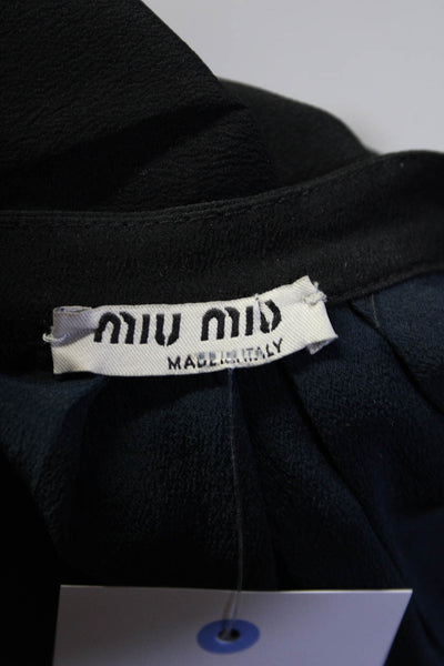 Miu Miu Womens Crew Neck Button Up Dolman Sleeve Top Blouse Black Size Medium