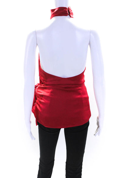 Ramy Brook Womens Satin Sleeveless Tie Waist Halter Blouse Ruby Red Size 4