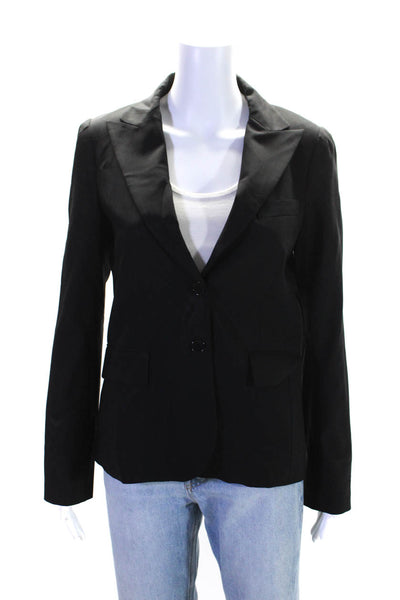 Theory Womens Two Button Wide Lapel Blazer Jacket  Black Wool Size Small