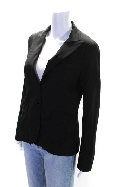 Theory Womens Two Button Wide Lapel Blazer Jacket  Black Wool Size Small