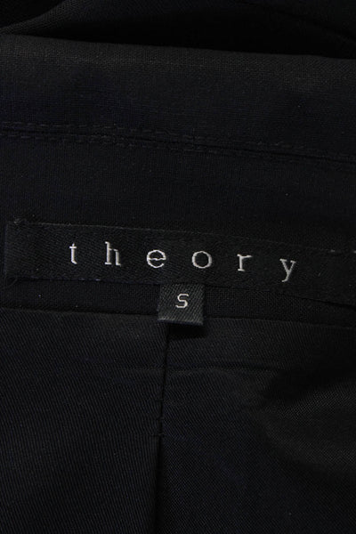 Theory Womens Two Button Wide Lapel Blazer Jacket  Black Wool Size Small