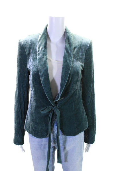 Zara Woman Womens Velvet Tie Closure Long Sleeves Jacket Teal Blue Size Medium