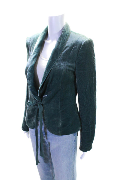 Zara Woman Womens Velvet Tie Closure Long Sleeves Jacket Teal Blue Size Medium