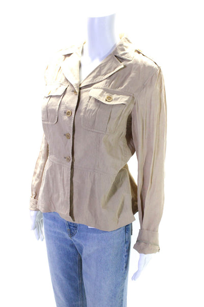 Theory Womens Linen Button Down Long Sleeves Perie Shirt Camel Beige Size 4