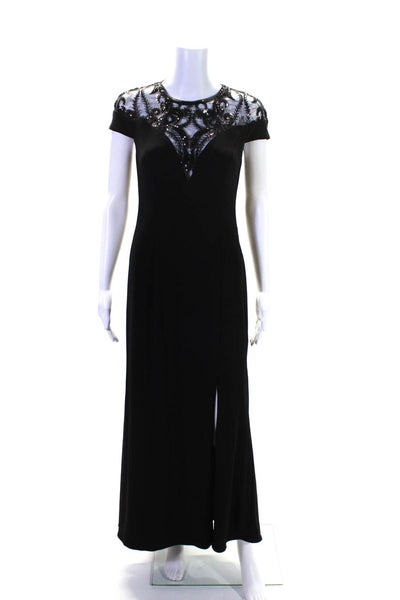 Adrianna Papell Womens Sequined Short Sleeves Long Evening Gown Black Size 2