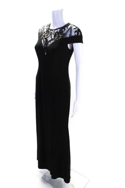 Adrianna Papell Womens Sequined Short Sleeves Long Evening Gown Black Size 2