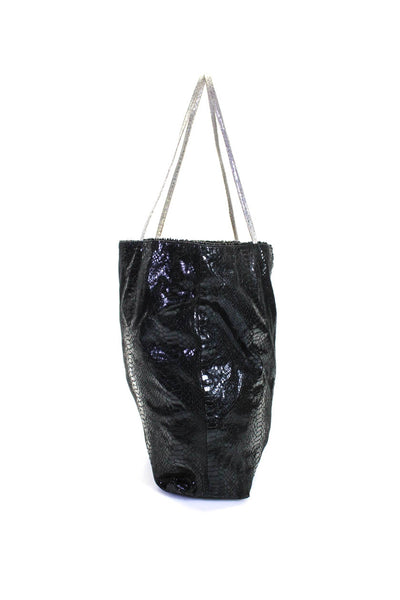 Fatto a Mano By Carlos Falchi Womens Snakeskin Print Tote Shoulder Handbag Black