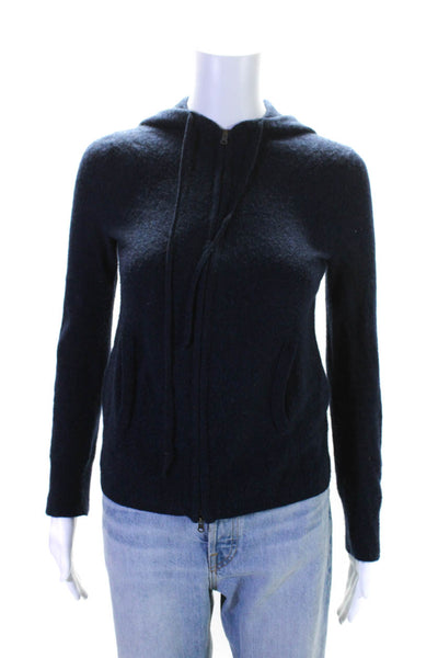 J Crew Collection Womens Cashmere Full Zipper Hoodie Navy Blue Size Small