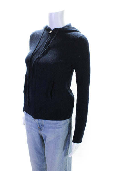 J Crew Collection Womens Cashmere Full Zipper Hoodie Navy Blue Size Small