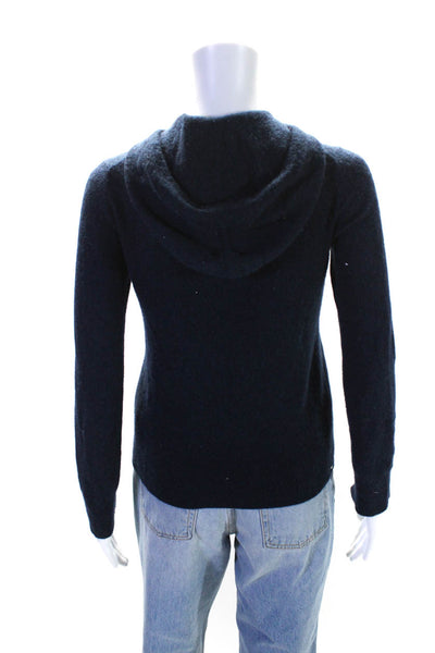 J Crew Collection Womens Cashmere Full Zipper Hoodie Navy Blue Size Small