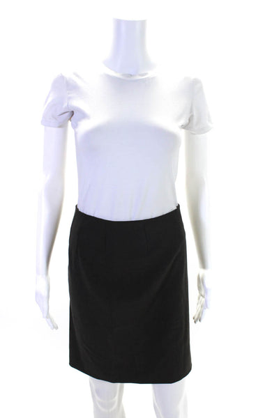 Theory Womens Mini Back Slit Pencil Skirt Black Wool Blend Size 2