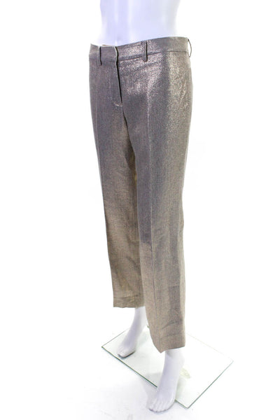 Tory Burch Womens Creased Straight Leg Dress Pants Gold Metallic Cotton Size 2