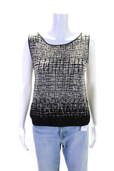 M.M. Lafleur Womens Sleeveless Scoop Neck Knit Top White Black Cotton Size Large