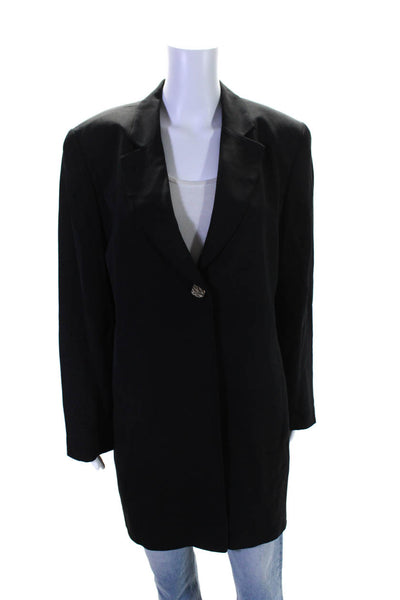 Dana Buchman Womens Single Button Notched Lapel Blazer Jacket Black Silk Size 12