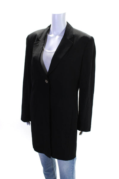 Dana Buchman Womens Single Button Notched Lapel Blazer Jacket Black Silk Size 12