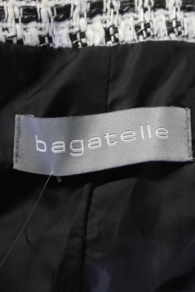 Bagatelle Womens Open Front Fringe Tweed Jacket Black White Size Large