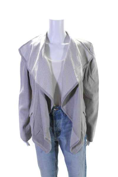 St. John Womens Long Sleeve Draped Open Front Knit Jacket Gray Cotton Size 10