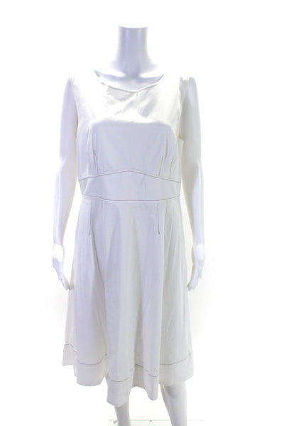 Dana Buchman Womens Back Zip Sleeveless Shift Dress White Cotton Size Large