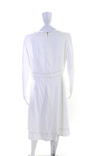 Dana Buchman Womens Back Zip Sleeveless Shift Dress White Cotton Size Large