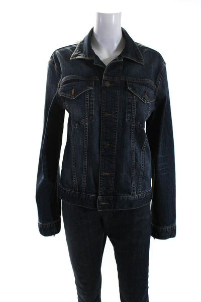 Club Monaco Women's Long Sleeves Button Up Dark Wash Jean Jacket Size S