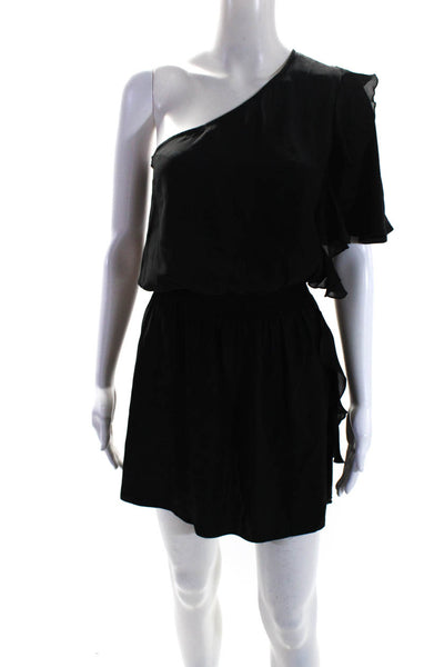 Parker Women's One Shoulder Ruffle Smocked Silk Mini Dress Black Size XS