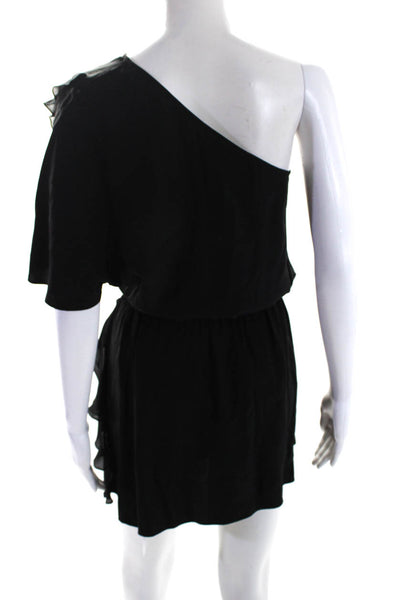 Parker Women's One Shoulder Ruffle Smocked Silk Mini Dress Black Size XS
