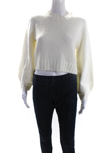 Rollas Women's Round Neck Long Sleeves Cropped Pullover Sweater Cream Size S