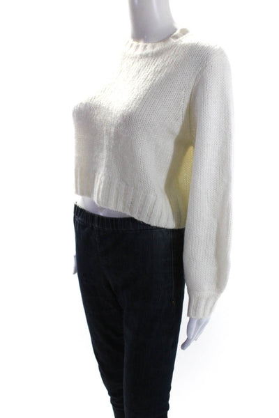 Rollas Women's Round Neck Long Sleeves Cropped Pullover Sweater Cream Size S