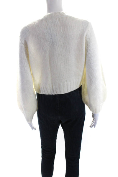 Rollas Women's Round Neck Long Sleeves Cropped Pullover Sweater Cream Size S