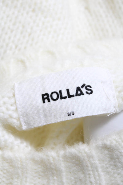 Rollas Women's Round Neck Long Sleeves Cropped Pullover Sweater Cream Size S