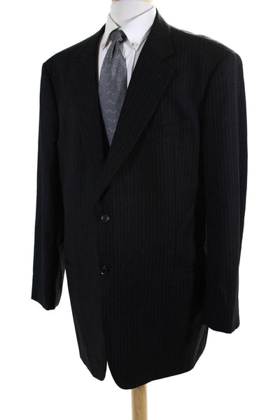 Armani Collezioni Mens Gray Wool Striped Two Button Long Sleeve Blazer Size 48L