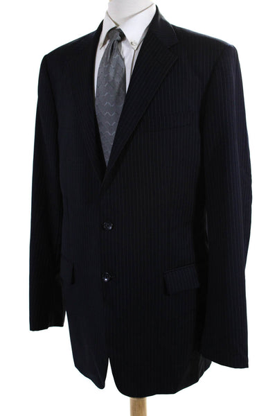 Hickey Freeman Mens Navy Wool Striped Two Button Long Sleeve Blazer Size 44XL