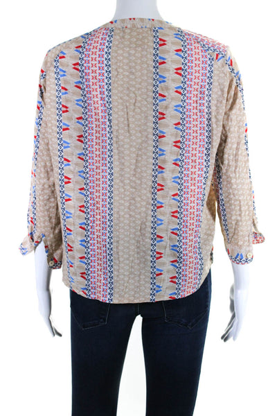 Maeve Anthropologie Womens Long Sleeve Geometric Print Blouse Beige Size XS