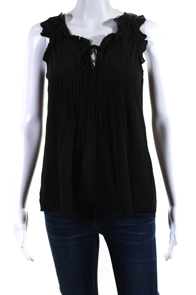 Theory Womens Silk Sleeveless V Neck Pleated Ruffle Blouse Black Size S