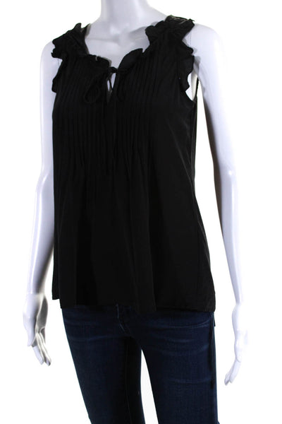 Theory Womens Silk Sleeveless V Neck Pleated Ruffle Blouse Black Size S