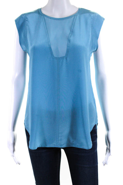 Rebecca Taylor Womens Silk Sheer Panel Sleeveless Blouse Blue Size 2