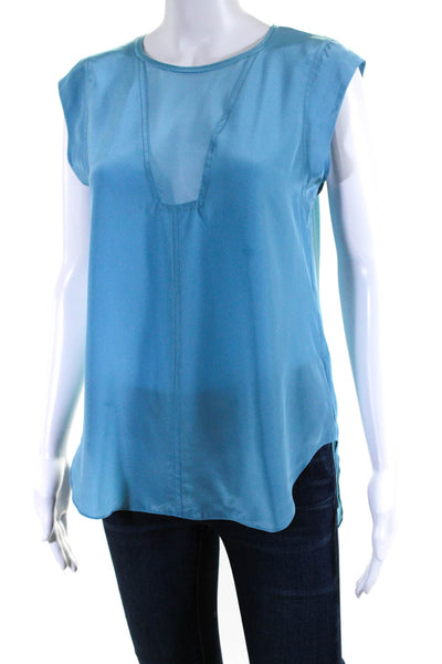 Rebecca Taylor Womens Silk Sheer Panel Sleeveless Blouse Blue Size 2