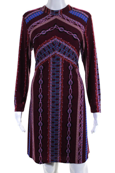 Free People Womens Long Sleeve Abstract Print A Line Dress Purple Size L