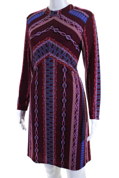 Free People Womens Long Sleeve Abstract Print A Line Dress Purple Size L