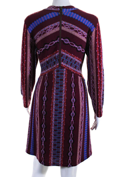 Free People Womens Long Sleeve Abstract Print A Line Dress Purple Size L