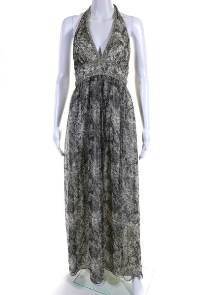 ABS Allen Schwartz Collection Womens Silk Beaded Halter Dress Gray Size 4