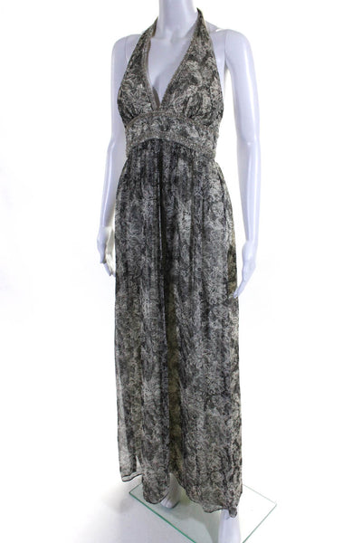 ABS Allen Schwartz Collection Womens Silk Beaded Halter Dress Gray Size 4