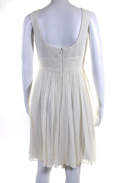 Marchesa Notte Womens Silk Pleated V Neck Sleeveless A Line Dress Cream Size 4