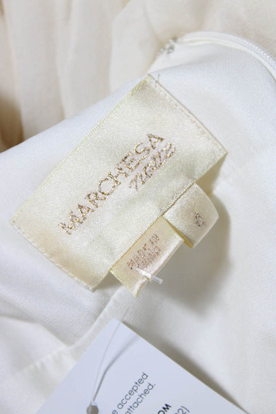 Marchesa Notte Womens Silk Pleated V Neck Sleeveless A Line Dress Cream Size 4