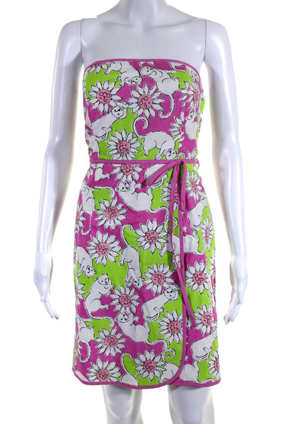 Lily Pulitzer Womens Cotton Floral Print Strapless A Line Dress Pink Size 6