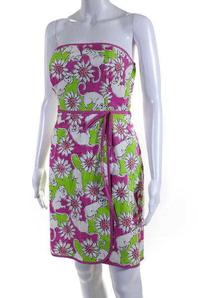 Lily Pulitzer Womens Cotton Floral Print Strapless A Line Dress Pink Size 6