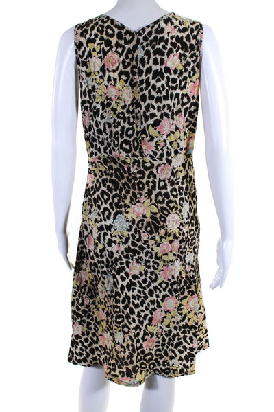 Gerard Darel Womens Floral Leopard Print V Neck Slip Dress Brown Size 40