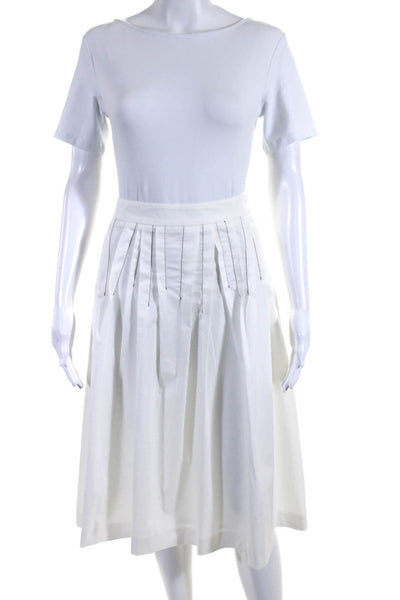 Peserico Womens Cotton Pleated A Line Midi Skirt White Size 40